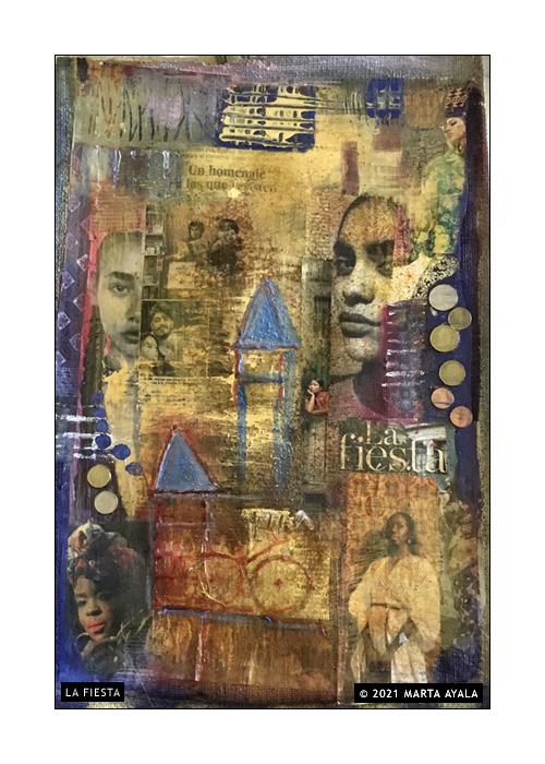 La Fiesta - Multi-media Collage on Burlap